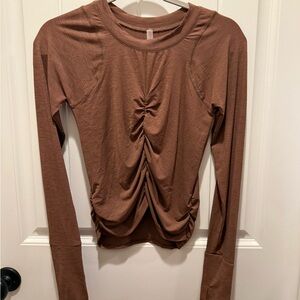 FP Ruched Brown Long Sleeve Top